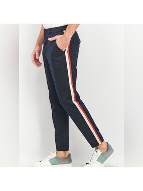 The Kooples Navy Chino Pants with Red and White Side Stripe Button Fly-EU48 (32)